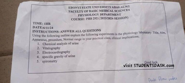 PHS 292 Past Questions and Answers