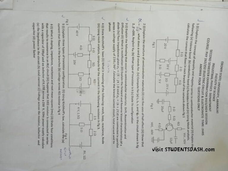 PHY 262/252 Past Questions and Answers