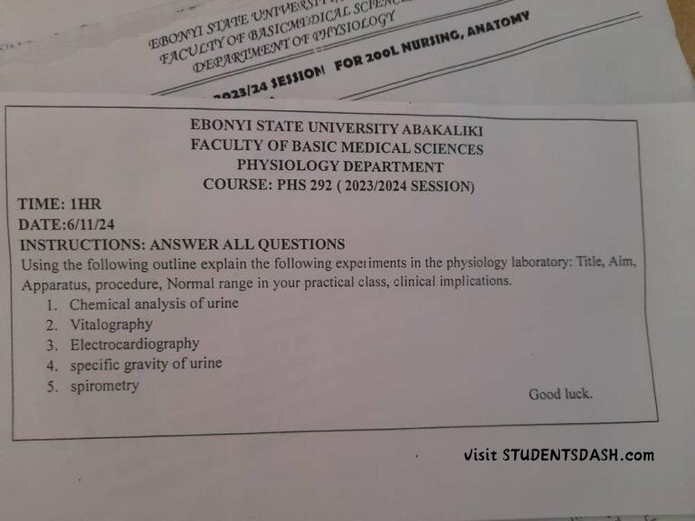 PHS 292 Past Questions and Answers