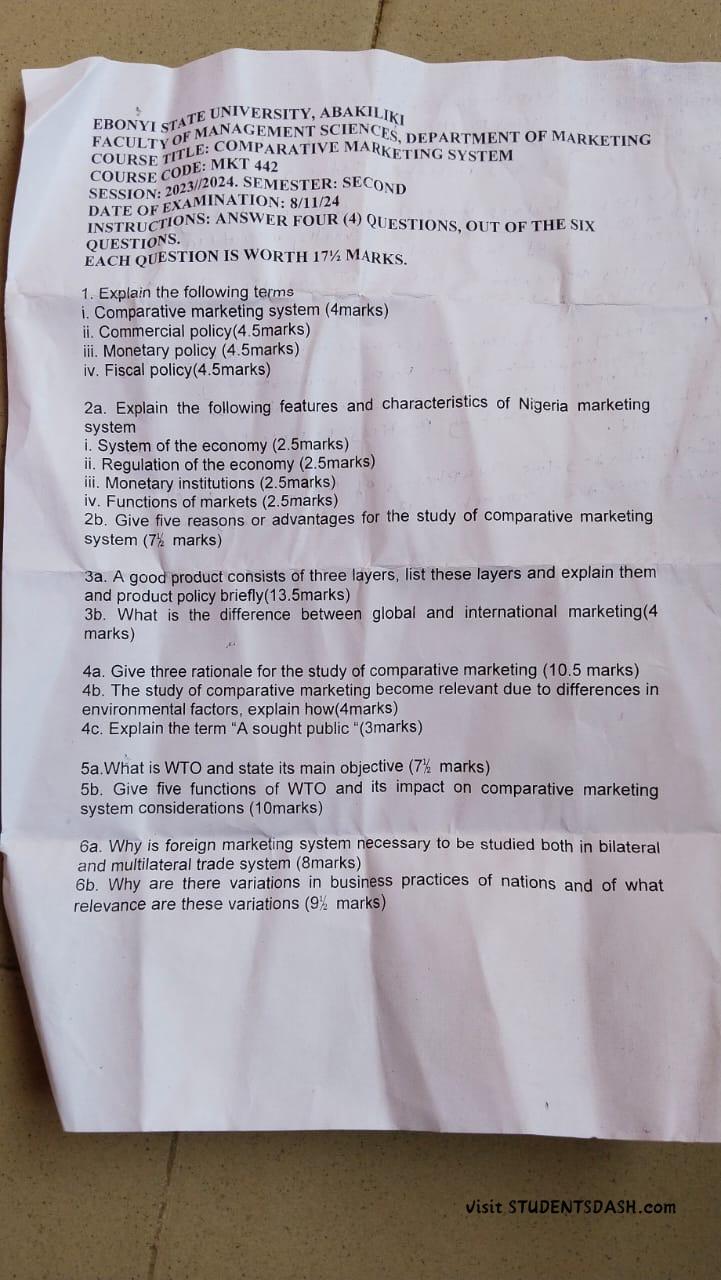 MKT 442 Past Questions and Answers