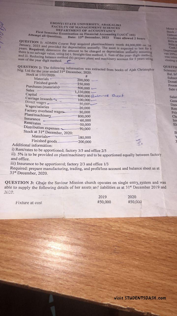 ACC 102 Past Questions and Answers