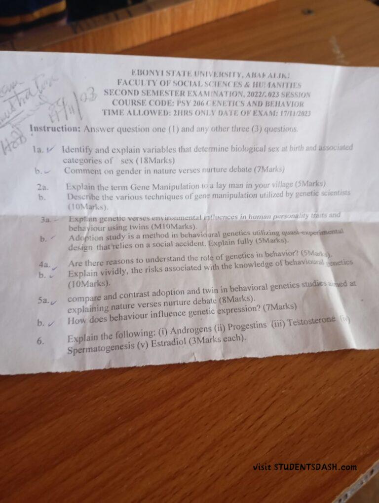 PSY 206 Past Questions and Answers