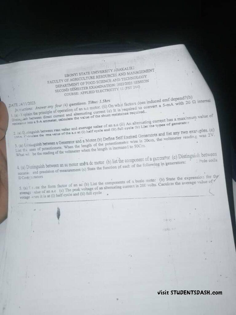 FST 244 Past Questions and Answers