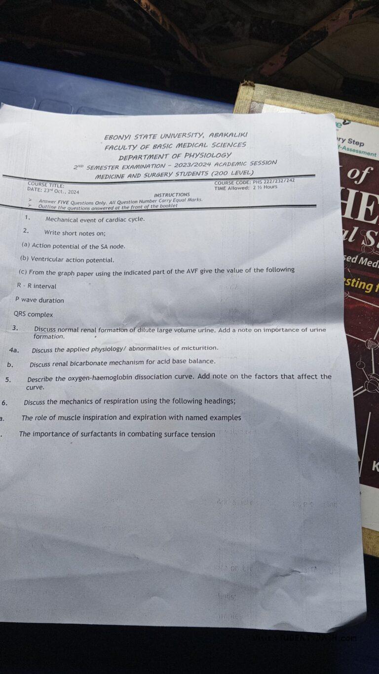 PHS 232, 222, 242 Past Questions and Answers