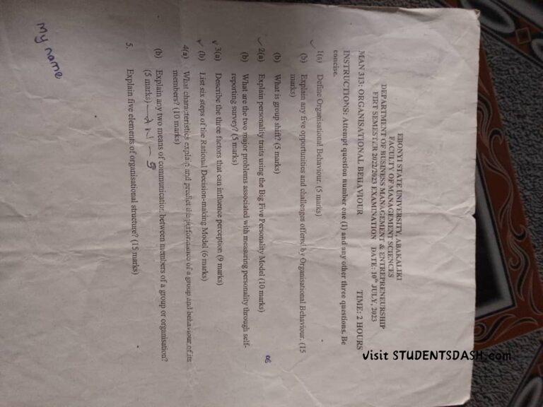 MAN 313 Past Questions and Answers