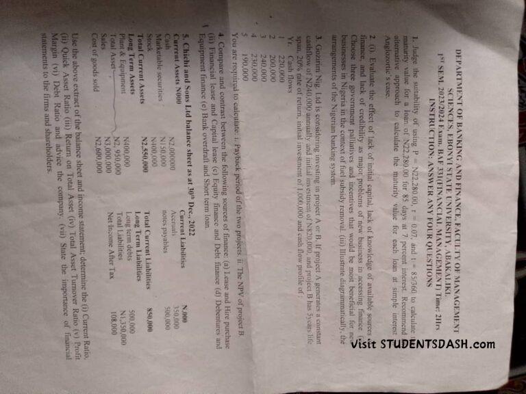 BAF 331 Past Questions and Answers