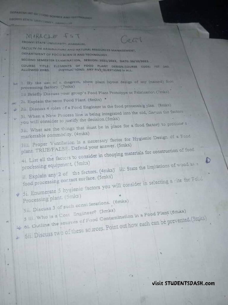 FST 240 Past Questions and Answers