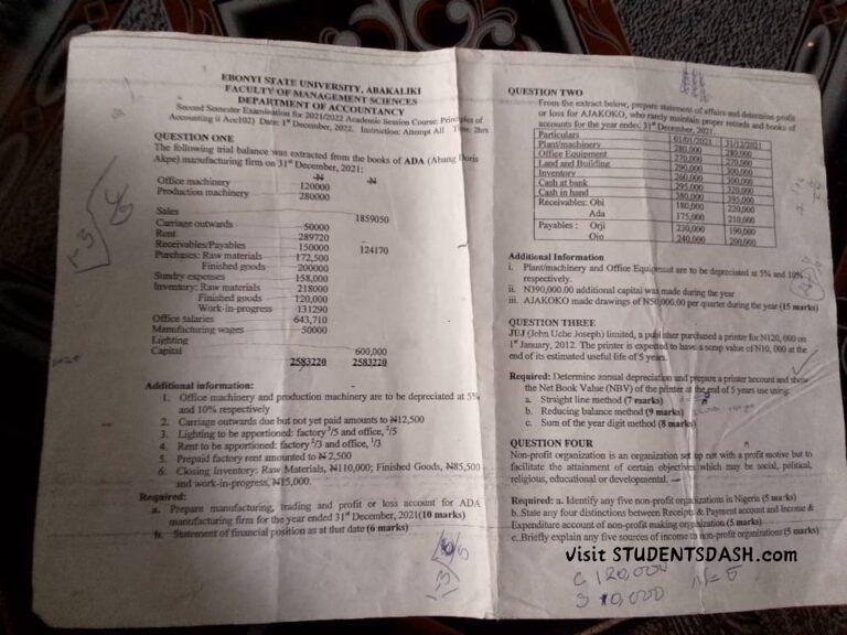 Acc 102 Past Questions and Answers