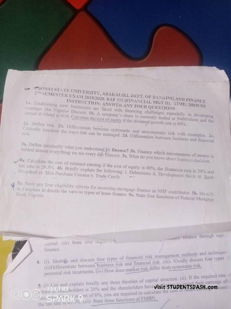 BAF 332 Past Questions and Answers