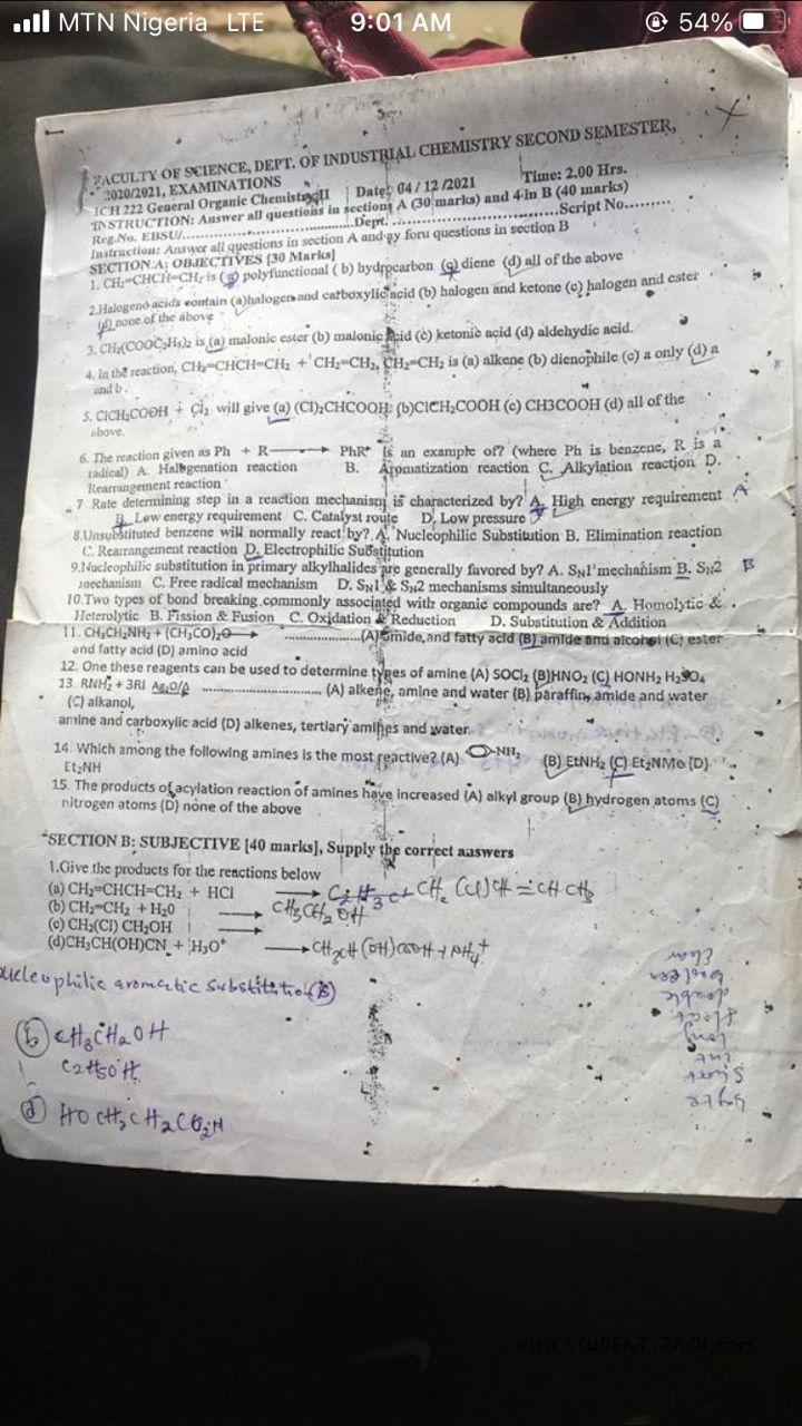ICH 222 Past Questions and Answers