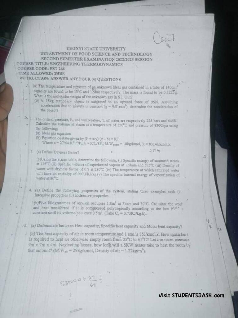 FST 246 Past Questions and Answers