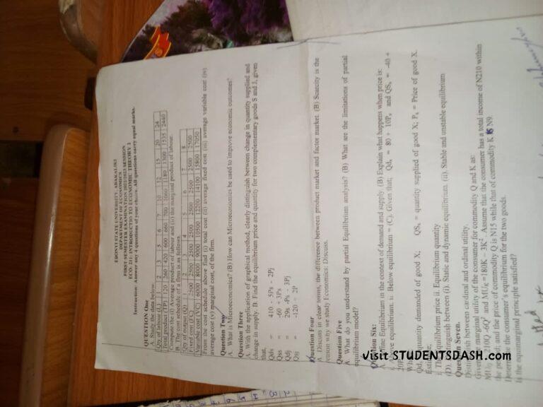 ECO 211 Past Questions and Answers