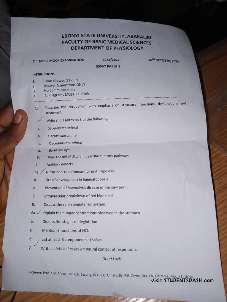 2nd MBBS Mock Examination Past Questions and Answers