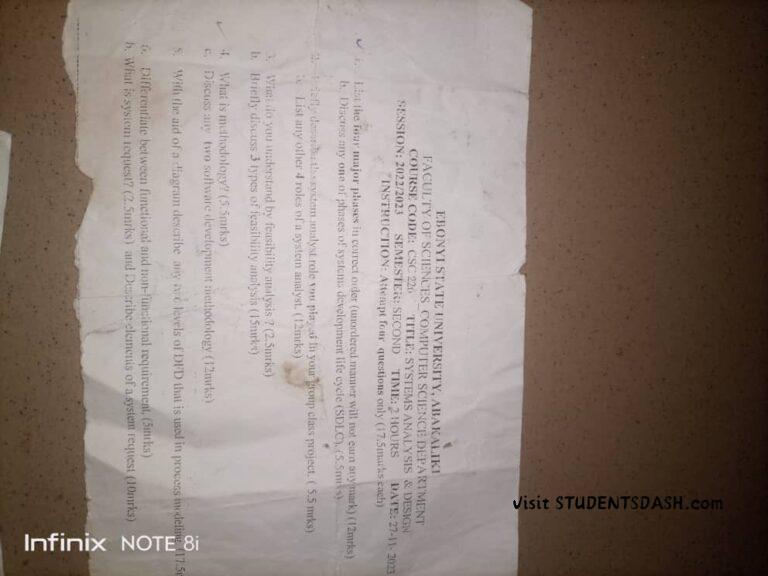 CSC 226 Past Questions and Answers