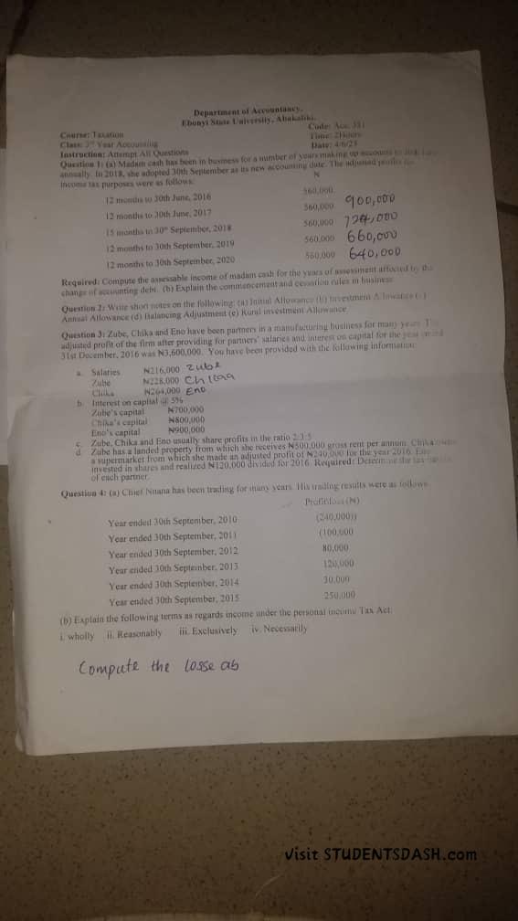 ACC 331 Past Questions and Answers