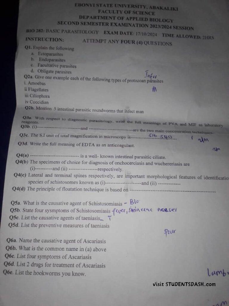 BIO 282 Past Questions and Answers