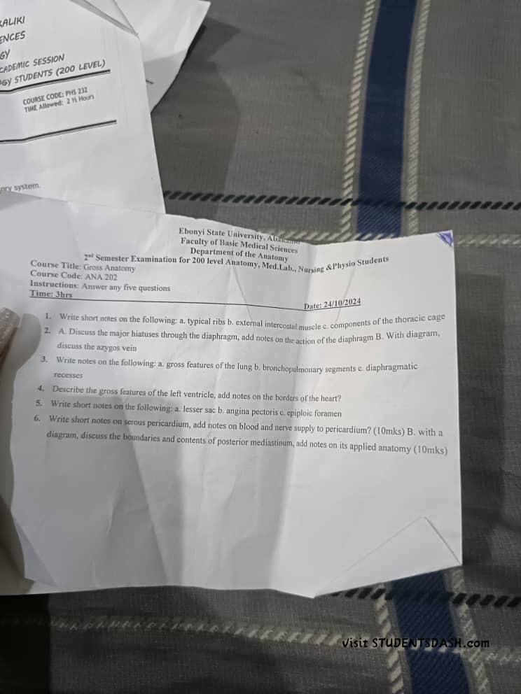 ANA 202 Past Questions and Answers