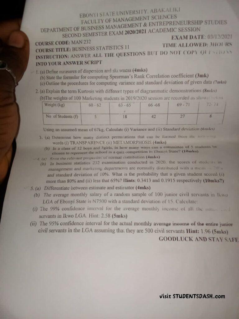 MAN 232 Past Questions and Answers