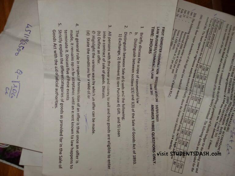 LAW 201 Past Questions and Answers