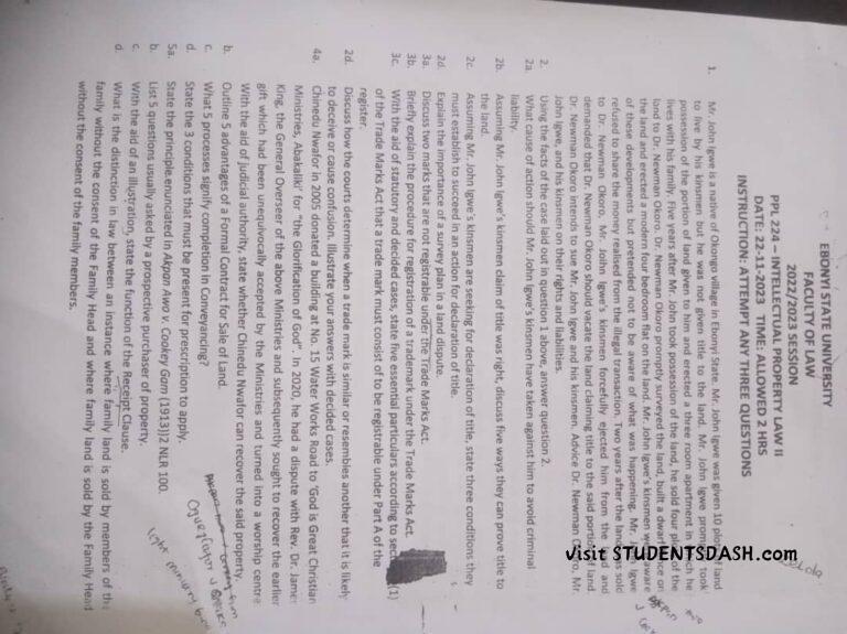 PPL 224 Past Questions and Answers