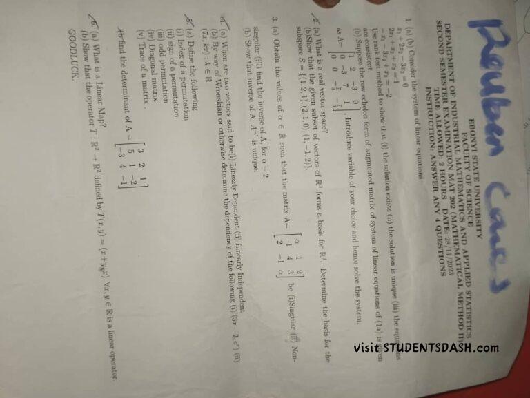 MAT 202 Past Questions and Answers