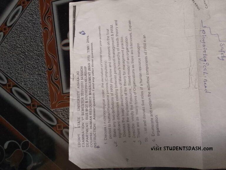 MAN 311 Past Questions and Answers
