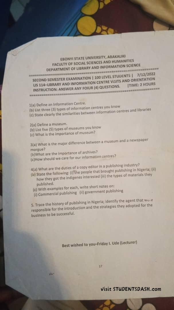 LIS 114 Past Questions and Answers