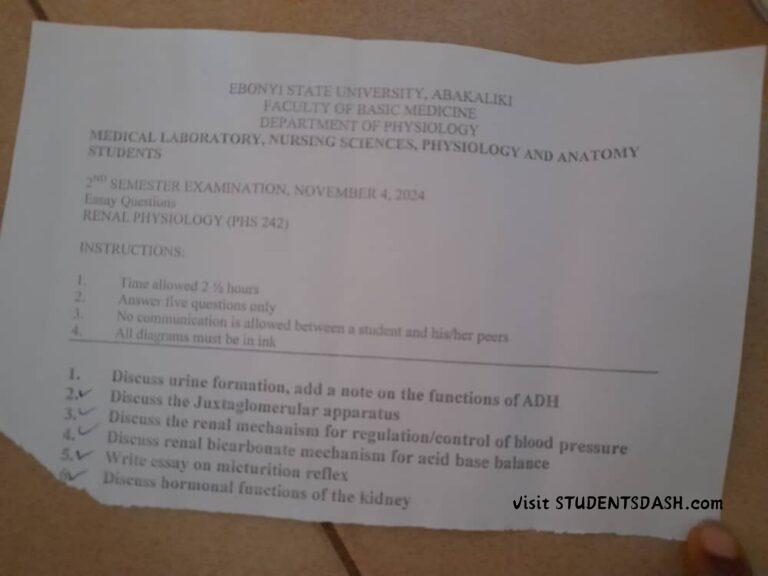 PHS 242 Past Questions and Answers
