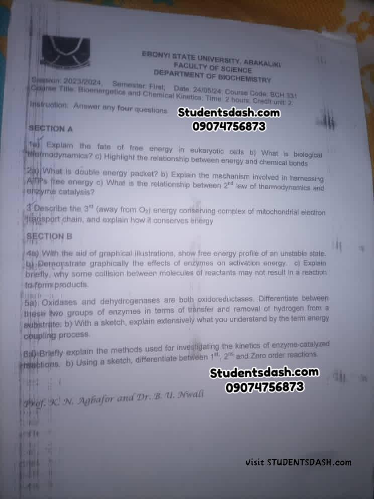 BCH 331 Past Questions and Answers