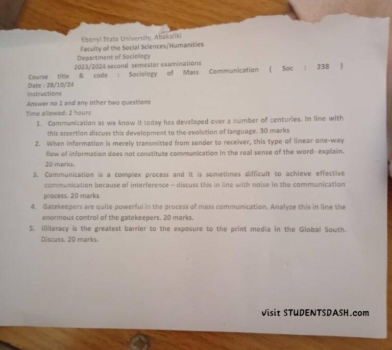 SOC 238 Past Questions and Answers