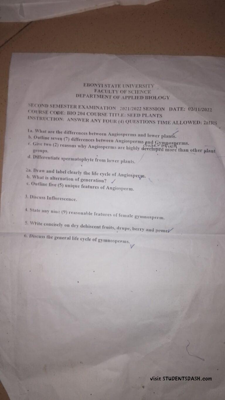 BIO 204 Past Questions and Answers