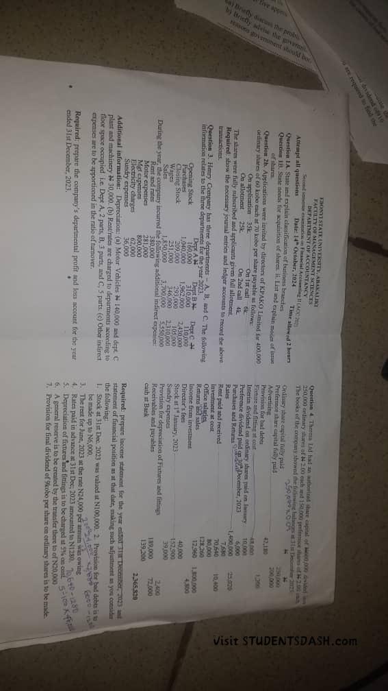 ACC 202 Past Questions and Answers