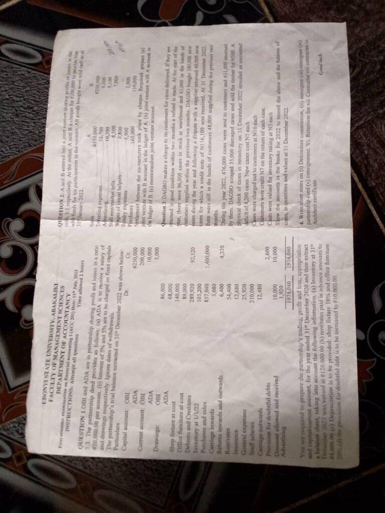 ACC 201 Past Questions and Answers