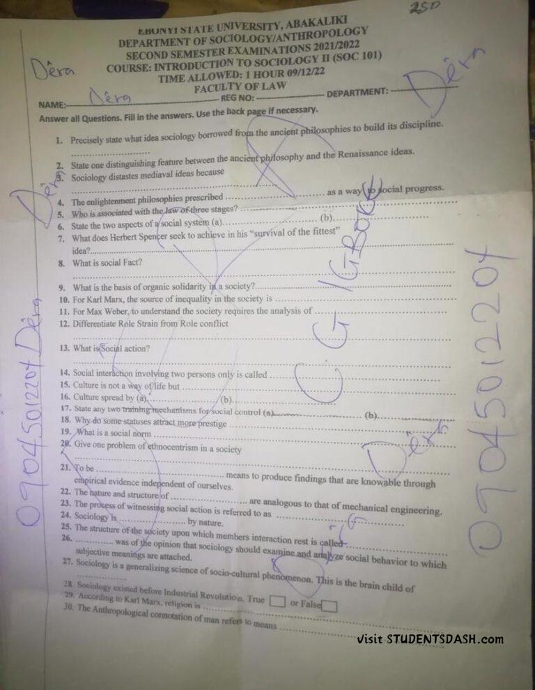 SOC 101 Past Questions and Answers