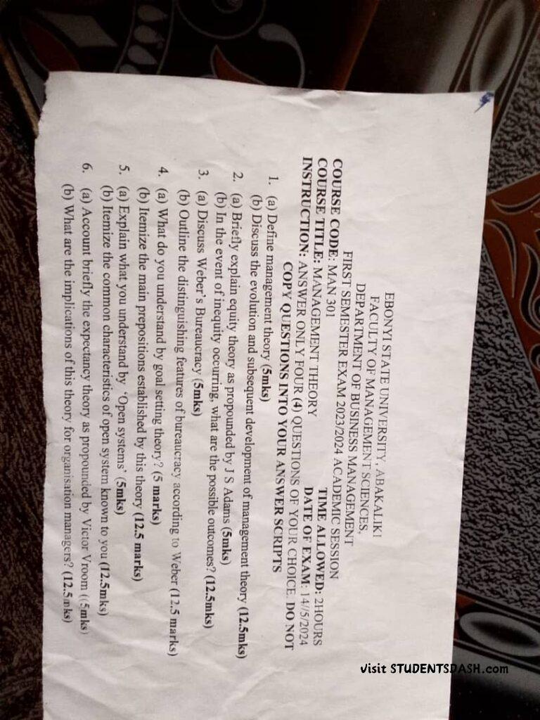 MAN 301 Past Questions and Answers