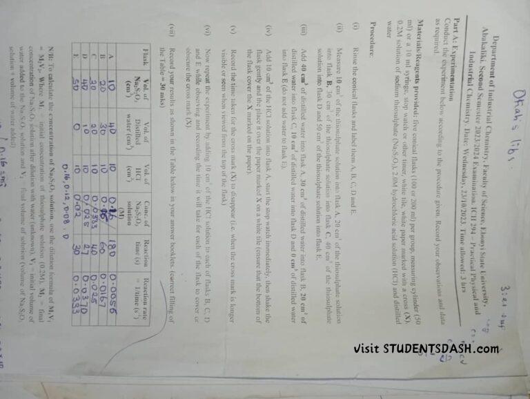 ICH 294 Past Questions and Answers