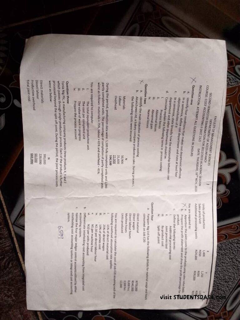 ACC 212 Past Questions and Answers
