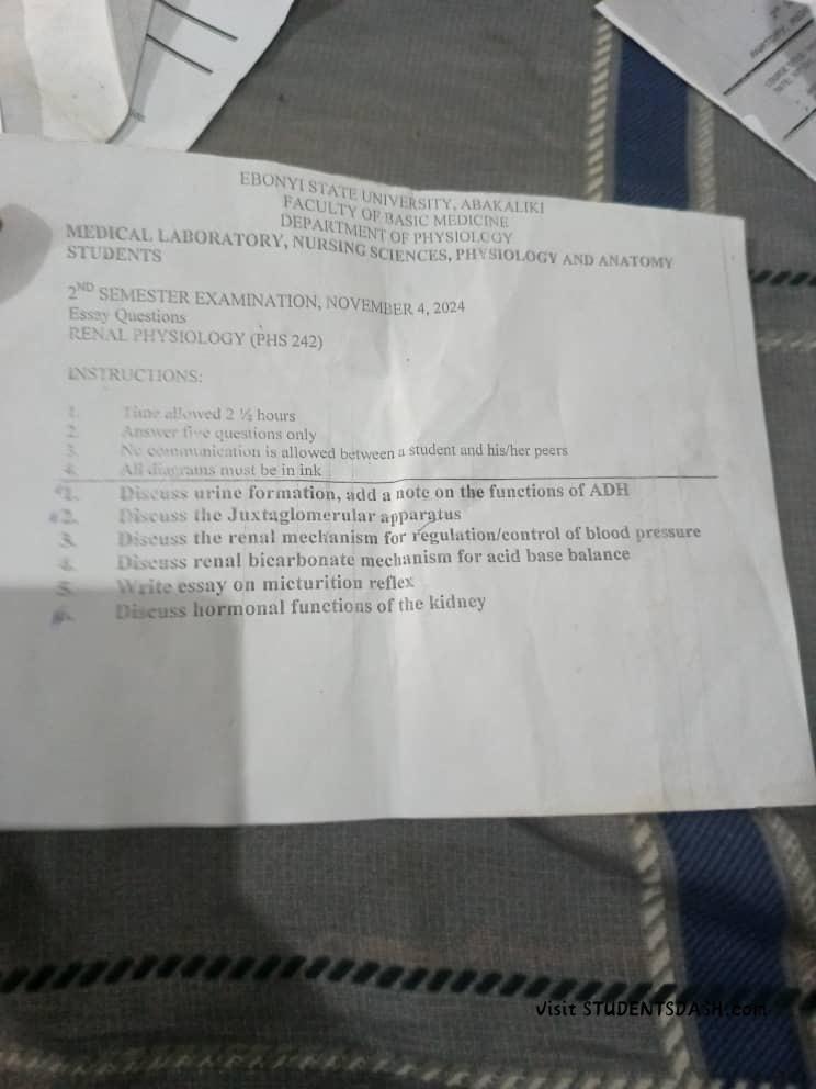 PHS 242 Past Questions and Answers (2024 Session)