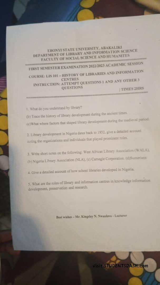 LIS 101 Past Questions and Answers