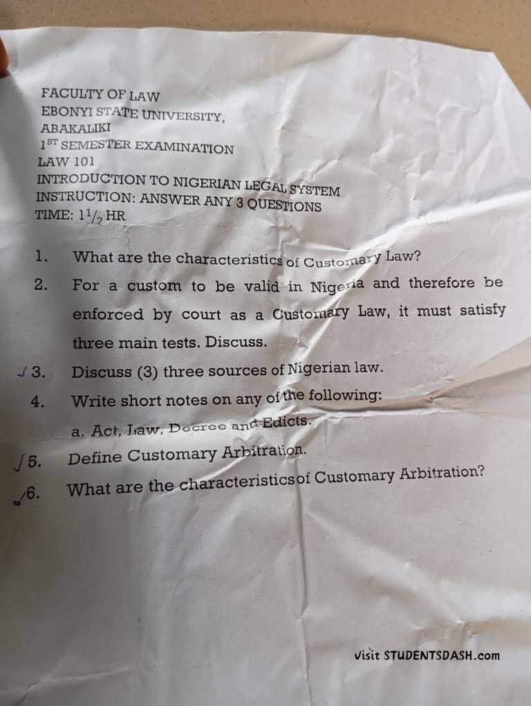 LAW 101 Past Questions and Answers