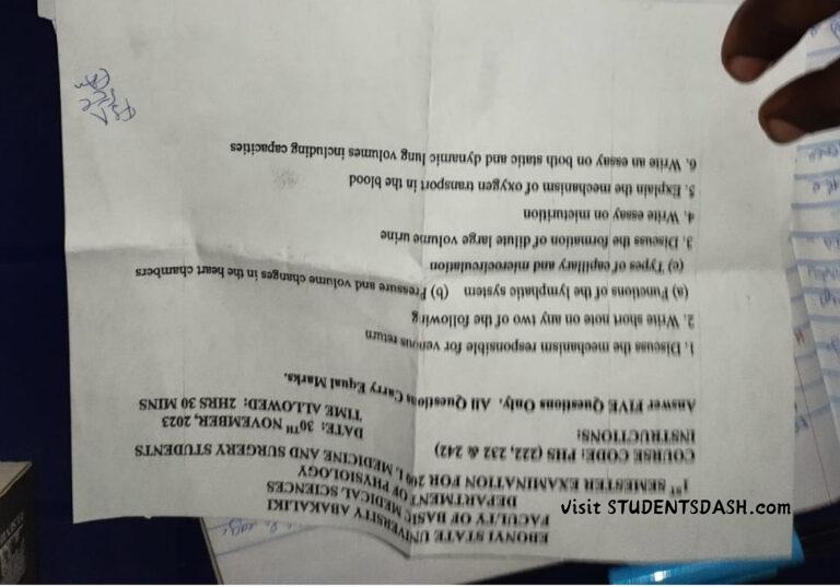 PHS 222, 232, 242 Past Questions and Answers