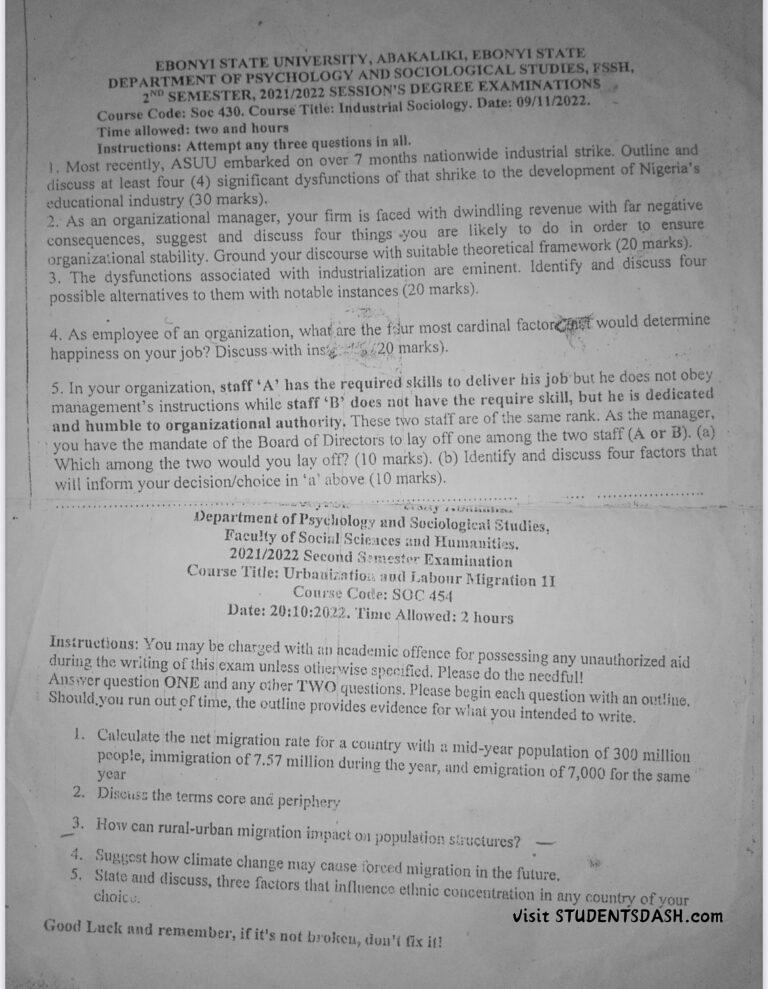 SOC 430 Past Questions and Answers
