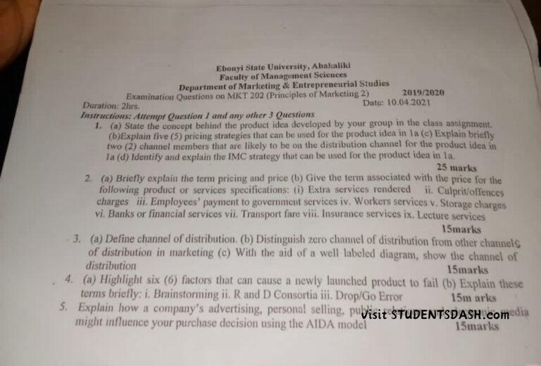 MKT 202 Past Questions and Answers