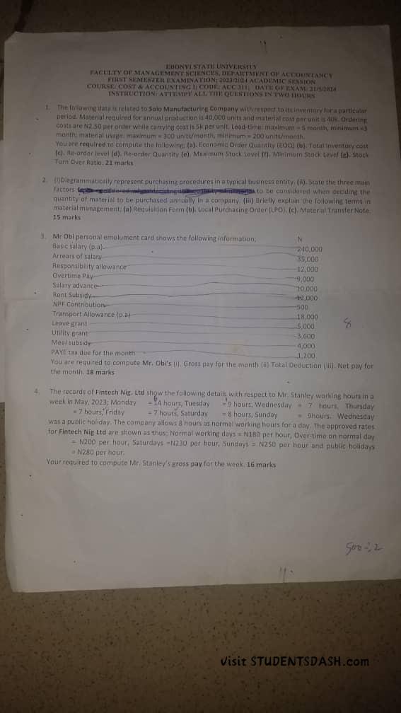 ACC 311 Past Questions and Answers