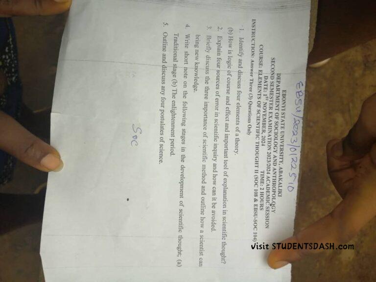 EBSU SOC 104 Past Questions and Answers