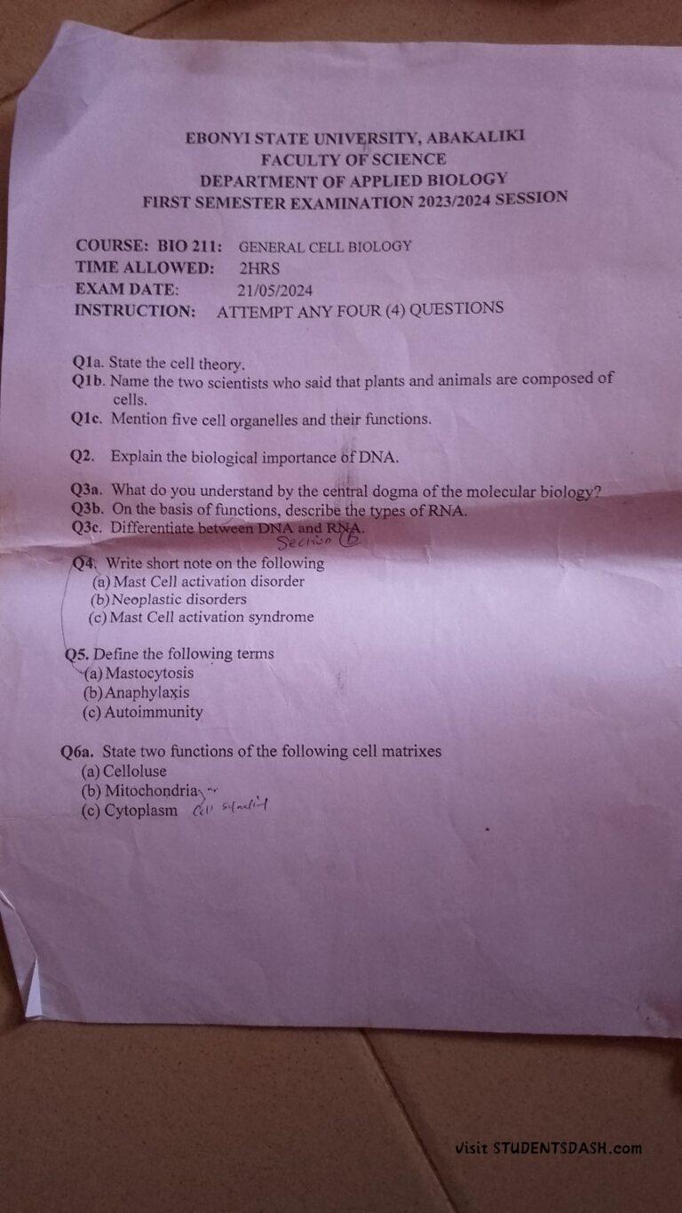 BIO 211 Past Questions and Answers