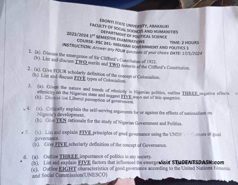 PSC 241 Past Questions and Answers