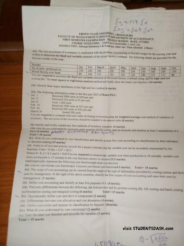 ACC 211 Past Questions and Answers
