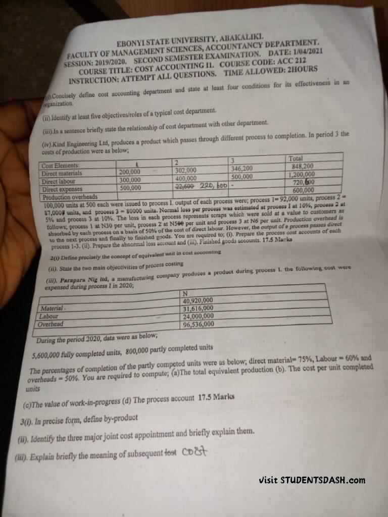ACC 212 Past Questions and Answers