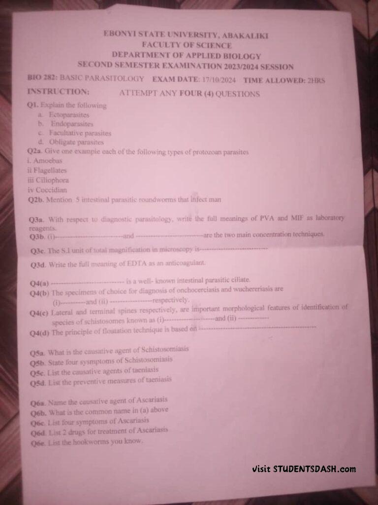 BIO 282 Past Questions and Answers